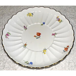 Porcelain Meissen Scattered Flowers Round Shallow Scalloped bowl Crossed Swords
